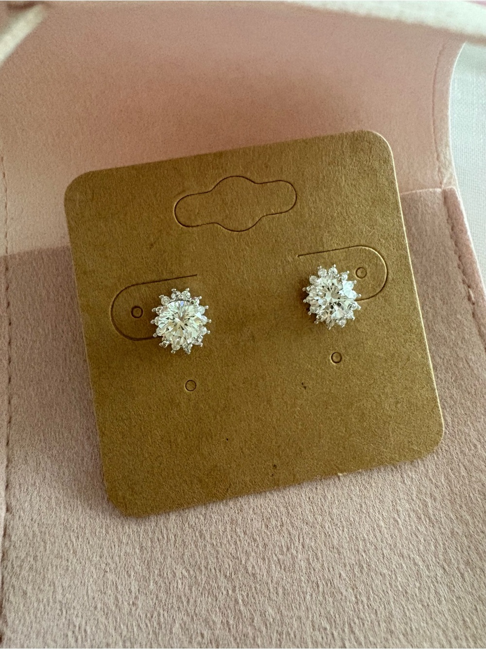 SS925 ear stud with cubic zirconia diamonds